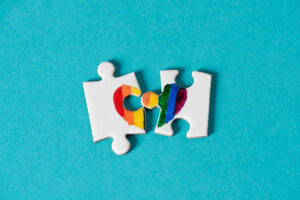 Rainbow heart broken puzzle pieces